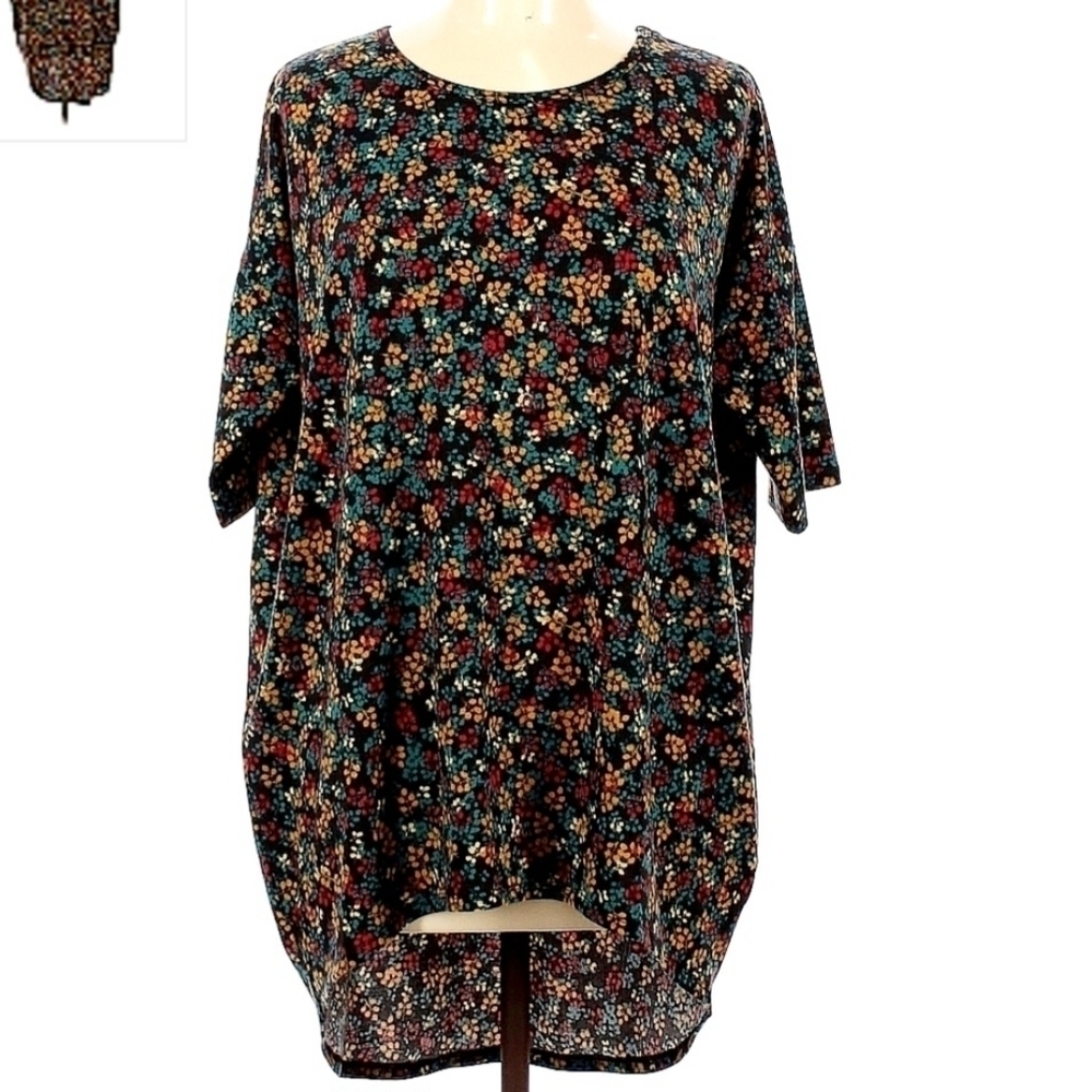 LuLaRoe Black Floral Leaves Oversized Top Women's Medium M High Low Irma EUC